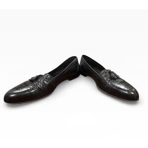 ADOLFO MEN’S Black Leather Kiltie Tassel Cap Toe Loafers 9 Made In Italy EUC